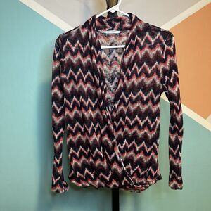 Maurices Womens Size Medium Wrap‎ Blouse Long Sleeve V Neck Multi Color